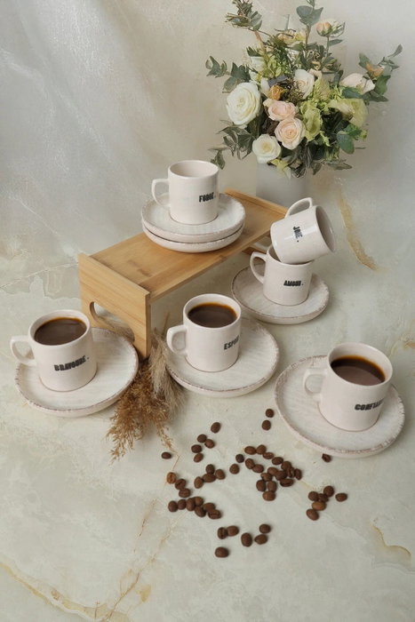 Hermia Juego de tazas de café Blanco y negro, 12 piezas